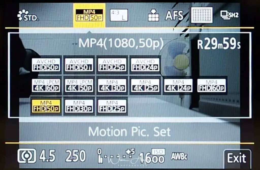 G9 Q Menu motion picture setting
