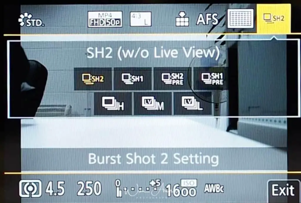 G9 Q Menu Burst shot settings